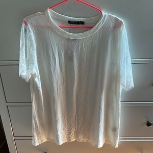 Boohoo White Top with Lace Sleeves Sz 18